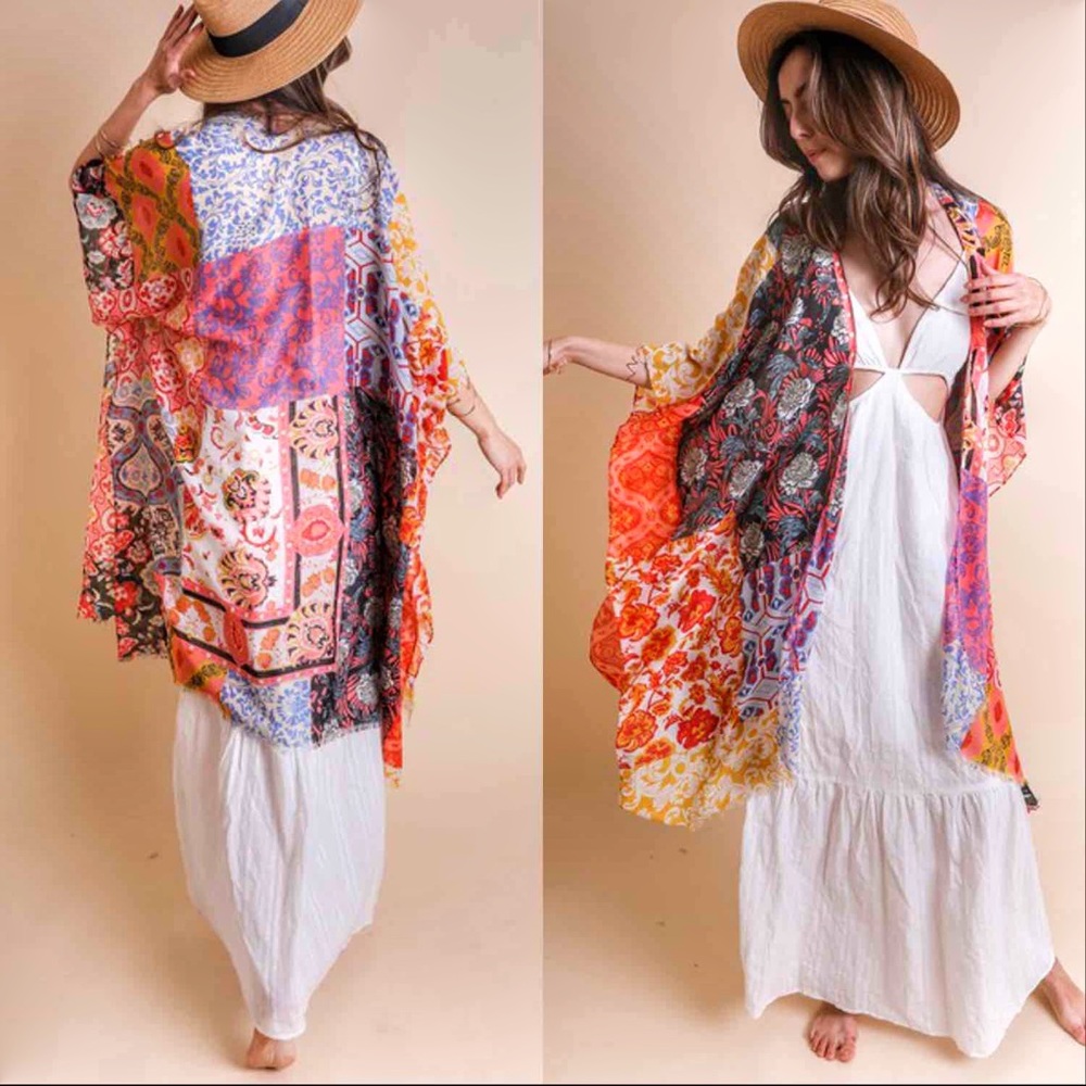 INDIE PRINTED KIMONO DUSTER COVER UP - Picture 5 of 10